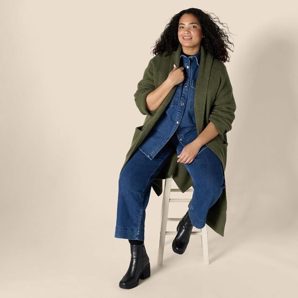 Women's Oversized Cotton Blend Heavyweight Long Cardigan Sweater Plus Size - Picture 6 of 6